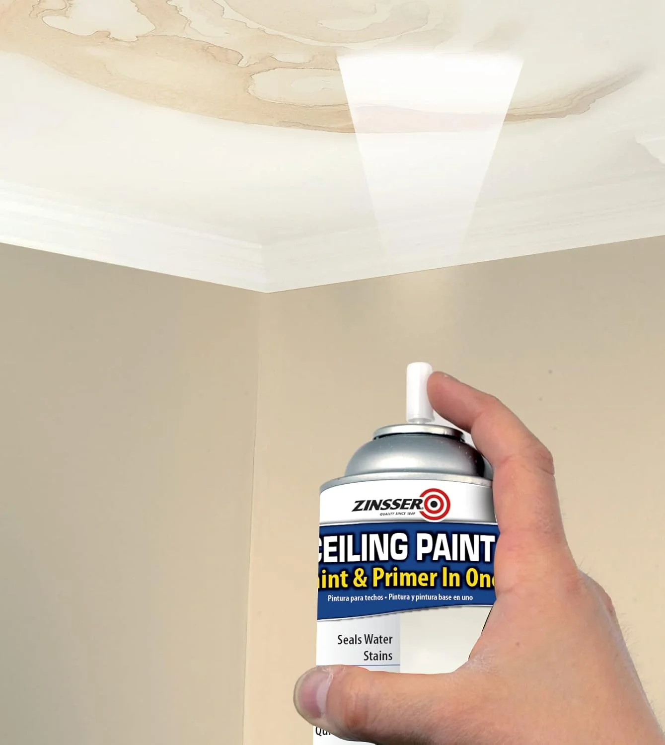 Zinsser Ceiling Acrylic Paint & Primer in One, 13 oz, Flat White (Pack of 1) - Image 3